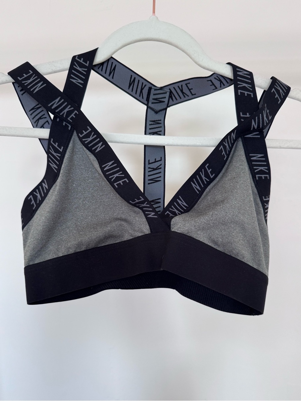 Nike Grey & Black Logo-Strap Sports Bra